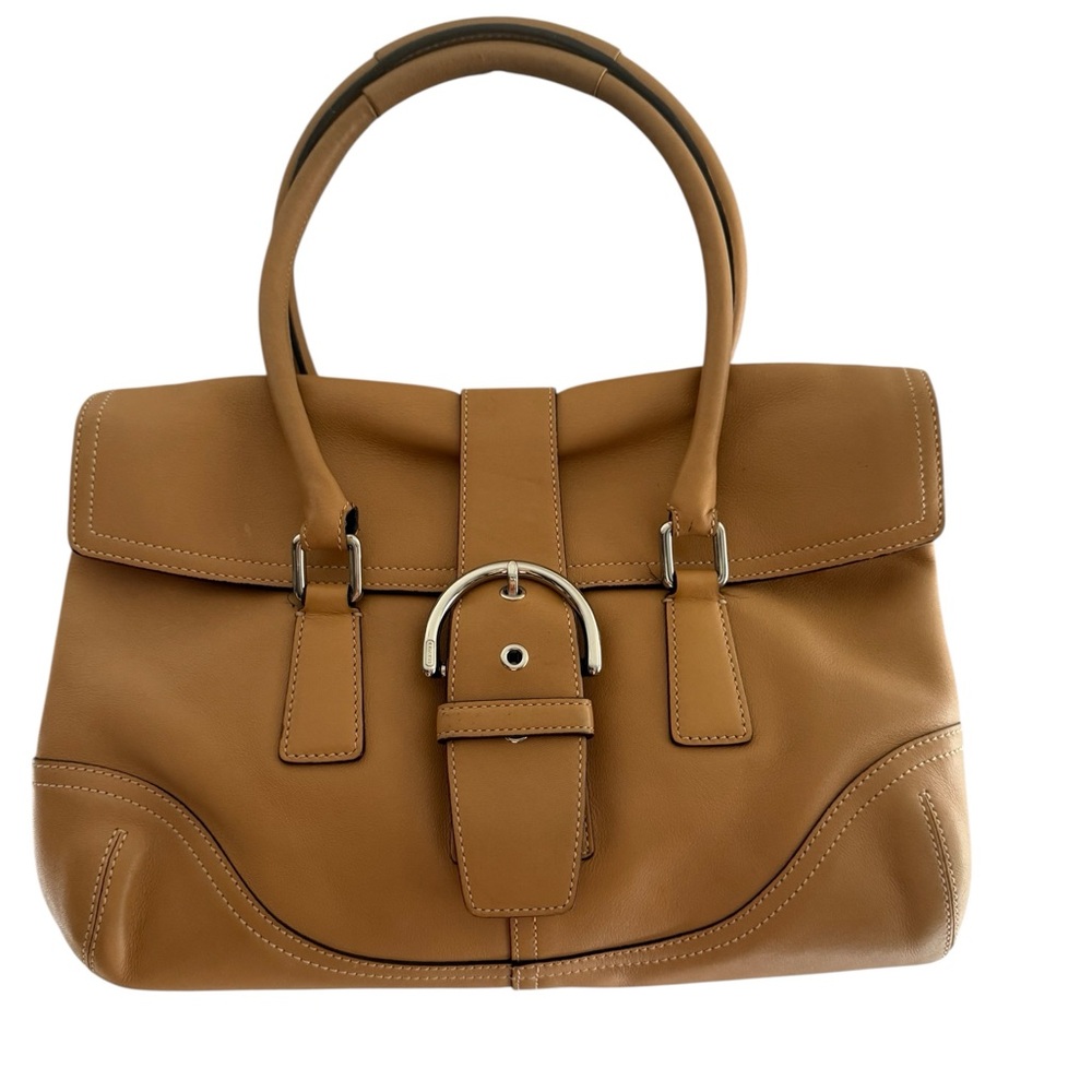 Vintage Coach 9550 Camel Leather Hampton Soho Flap Back Satchel.